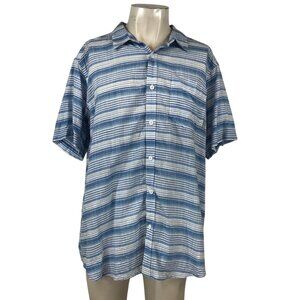 COLUMBIA -MEN'S XL - BLUE & WHITE STRIPE SHORT SLEEVE BUTTON UP COTTON SHIRT